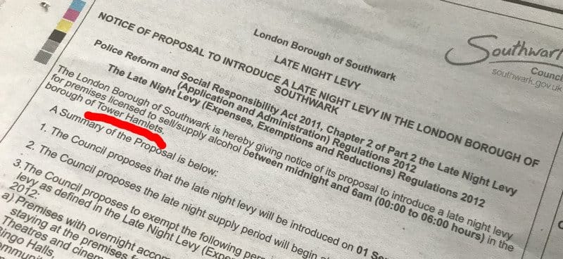 Southwark plans late night levy on post-midnight alcohol sales